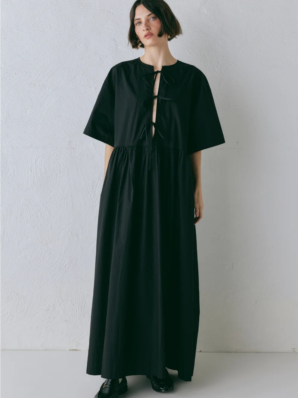 Naomi Smock Maxi Dress Black Tie-Front Maxi Dress - Women